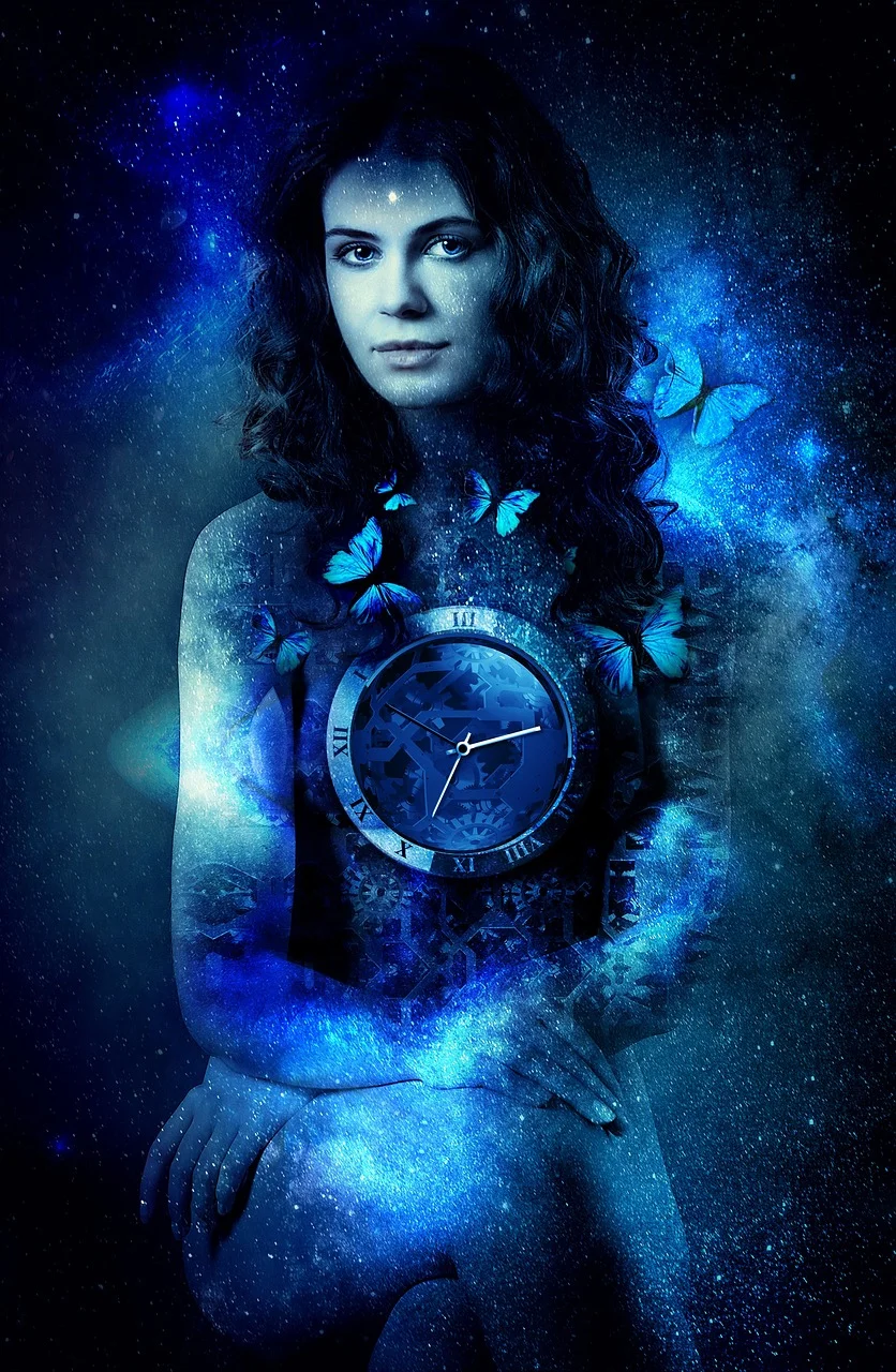 woman, time, universe, butterfly