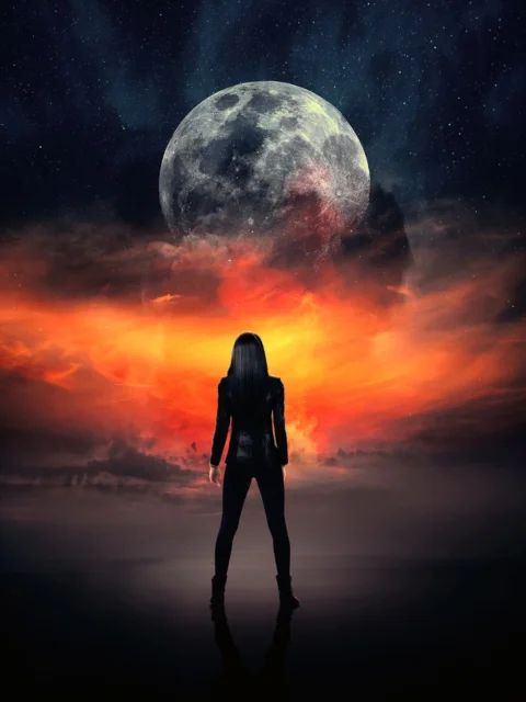 fantasy, science fiction, full moon, fire