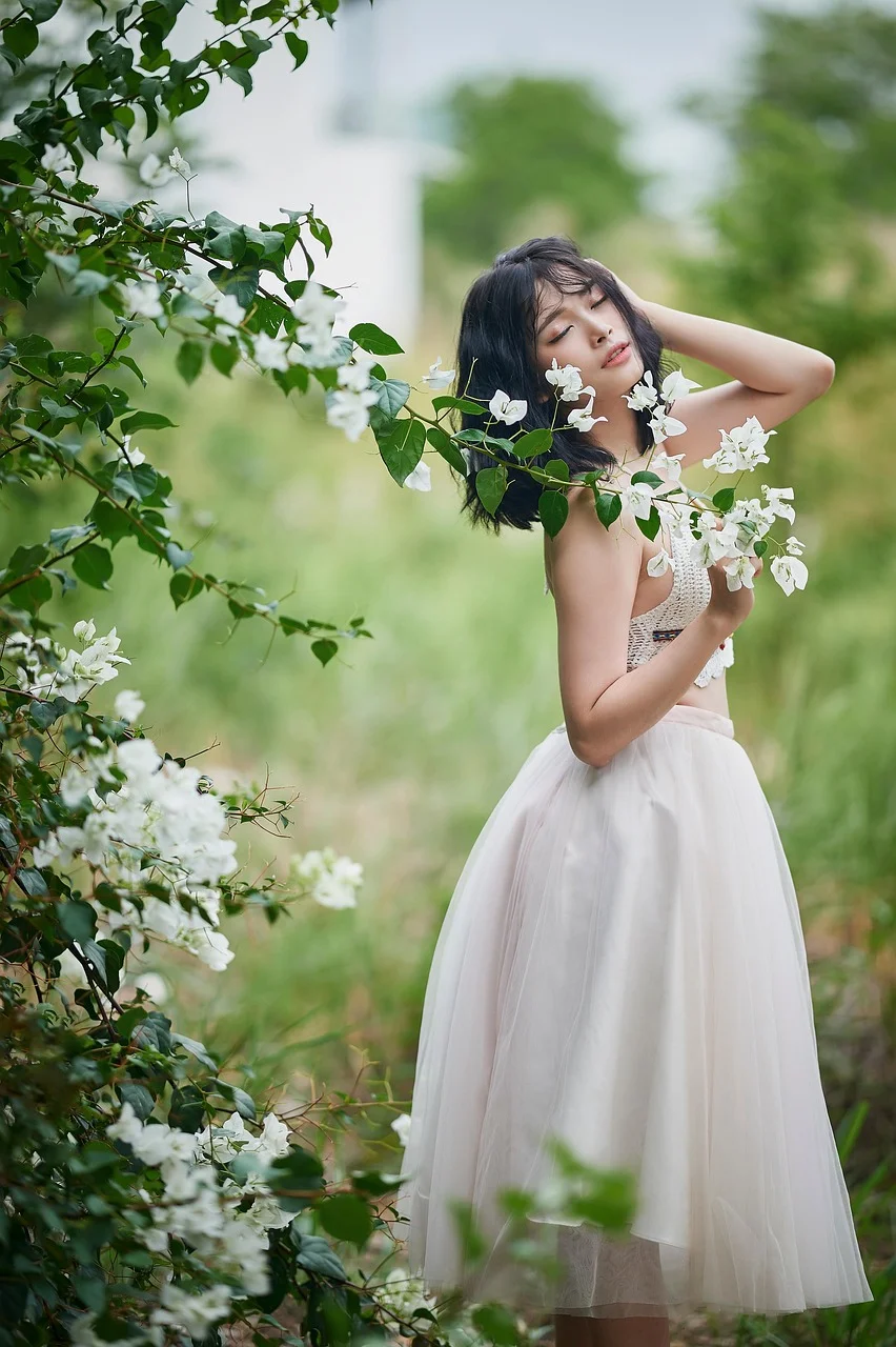 woman, portrait, model, white dress