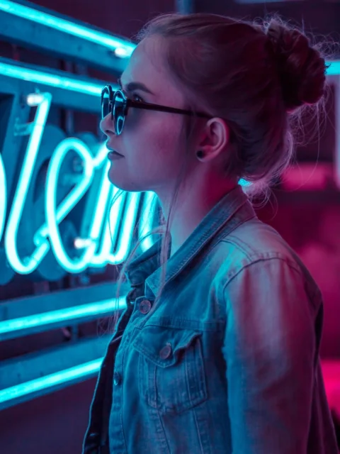 girl, neon lights, light, neon
