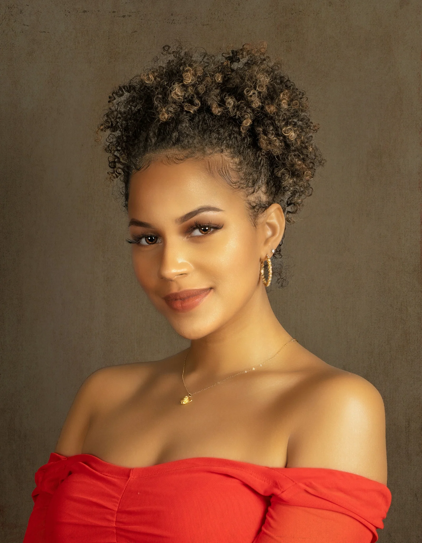 a woman in a red dress posing for a picture