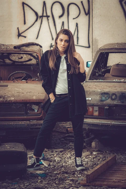 woman, model, young, parking lot