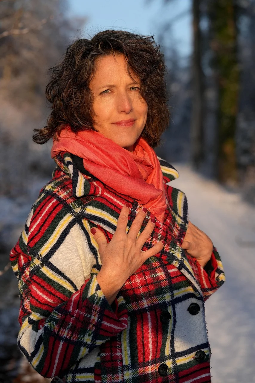 冬天，女子，肖像，围巾