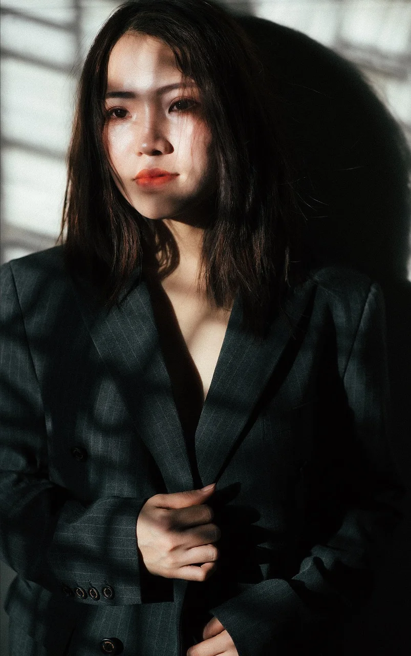 woman, portrait, model, black coat