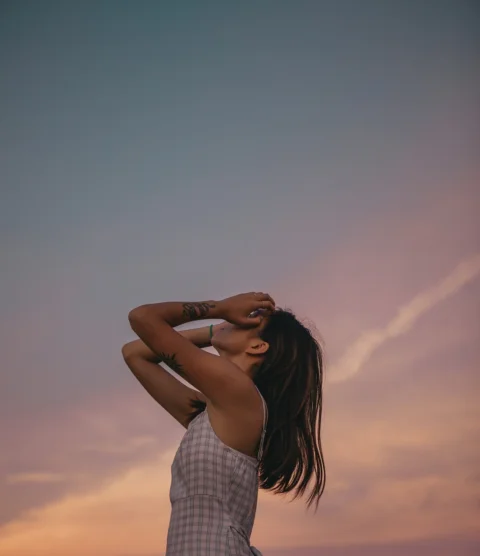 woman, model, pose, sky
