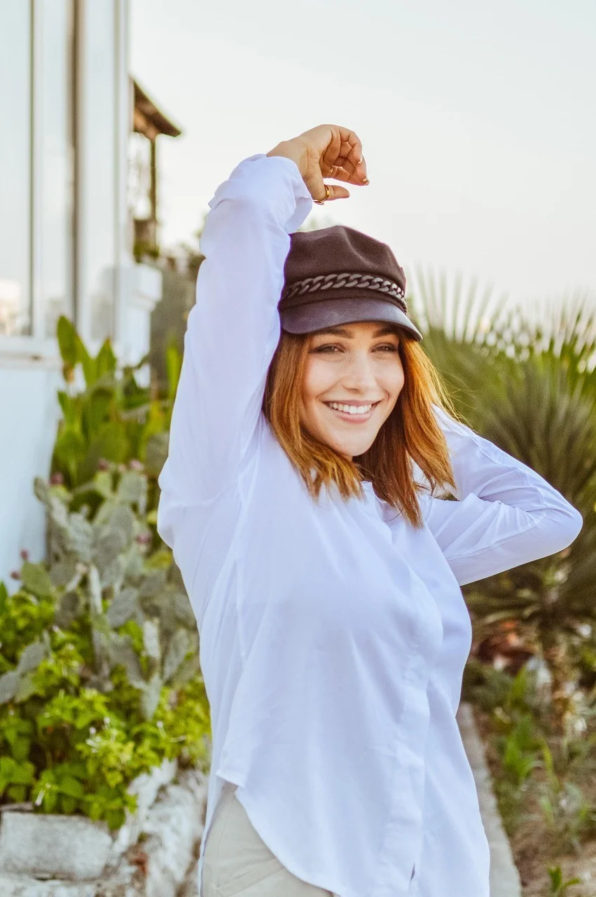 girl, model, smile, hat