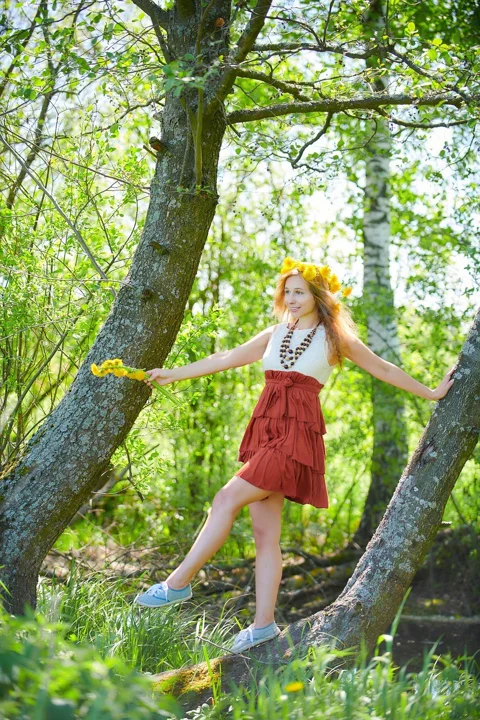woman, portrait, forest, meadow