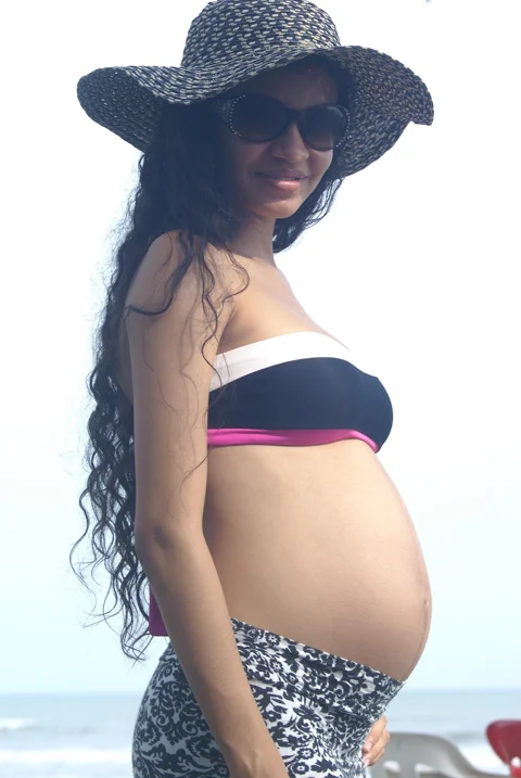 pregnant, caribbean sea, hat, woman