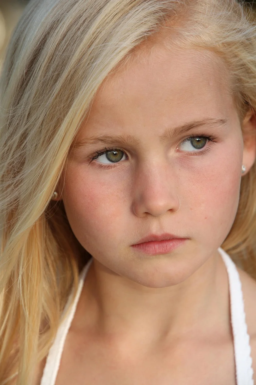 blonde, girl, serious, portrait