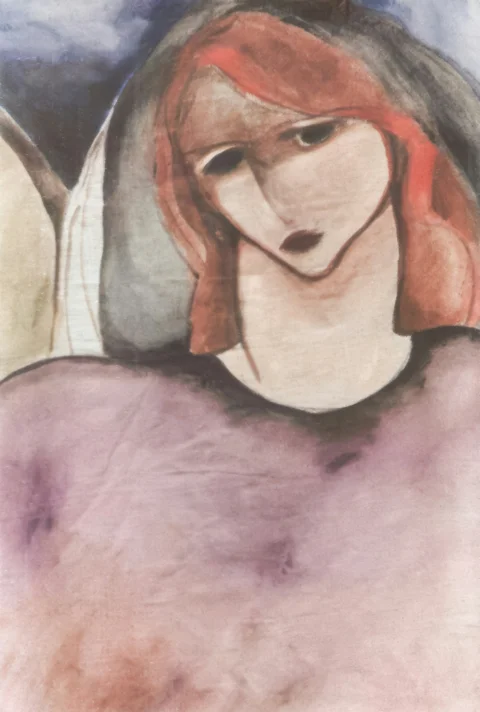 Stylized portrait of a woman with red hair