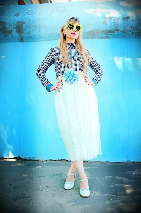 pin-up, a heart, blue, portrait