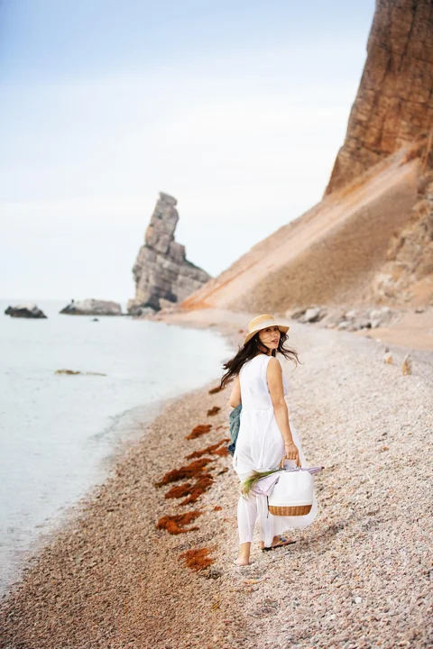 여성, 해변 산책, 해변, 바다
