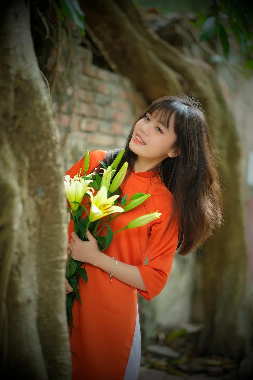 woman, model, flowers, portrait