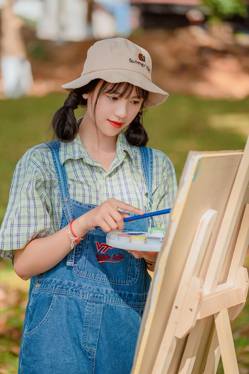 beautiful, woman, painting, artist