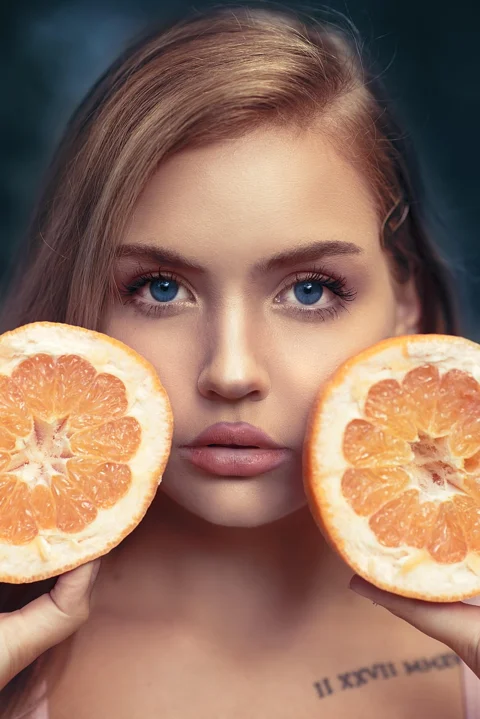 girl, oranges, portrait, female