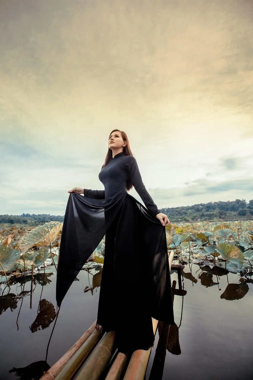 woman, model, portrait, black dress