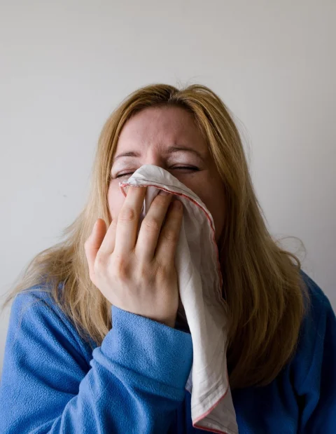 woman, sneeze, blowing nose, influenza