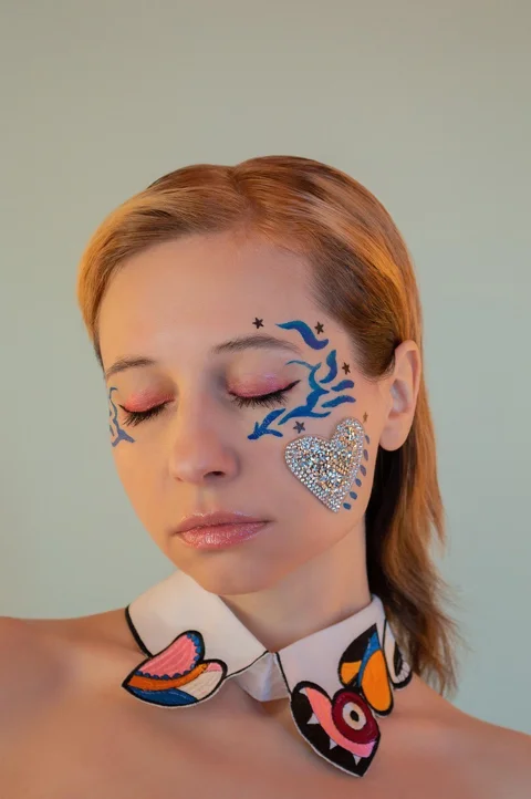woman, makeup, put up, collar