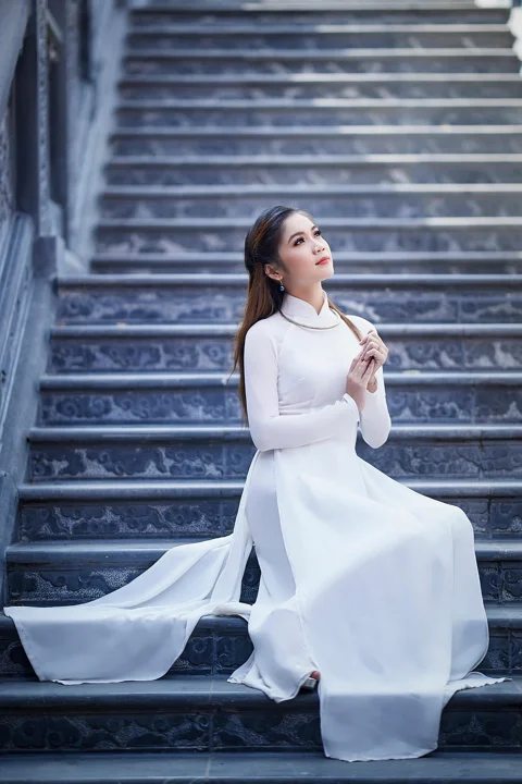 woman, portrait, ao dai, white dress