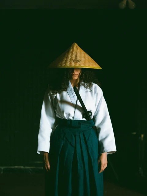 A woman with a hat on her head