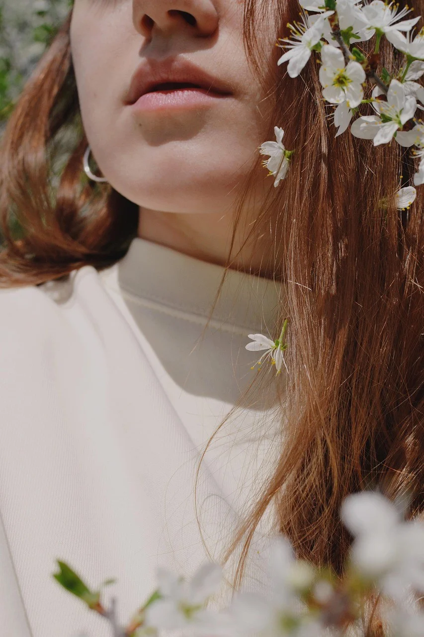 woman, flowers, portrait, spring