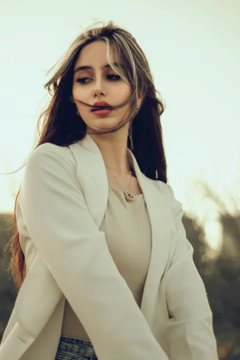 a woman with long hair