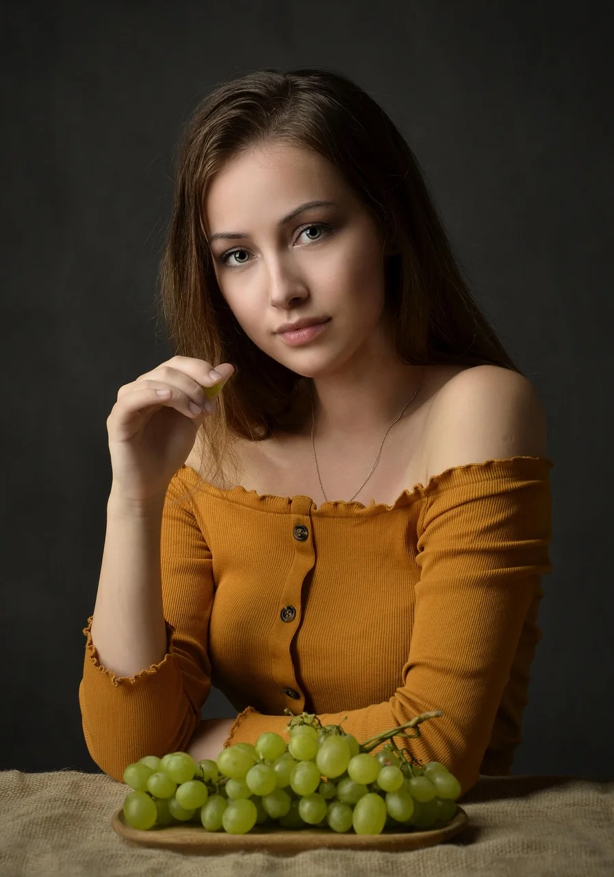 girl, grapes, beauty, food