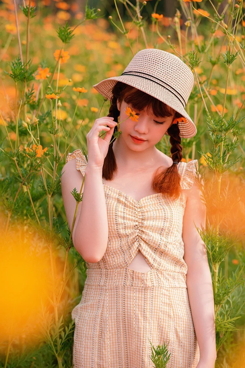 女人、花、花瓣、植物