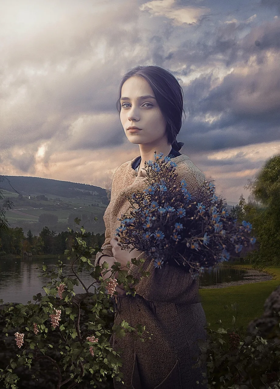 woman, flowers, cottagecore, caucasian
