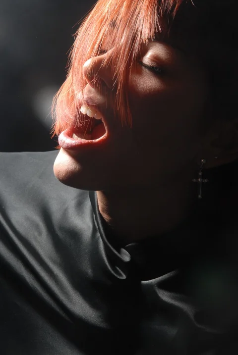 woman, breath, life, red