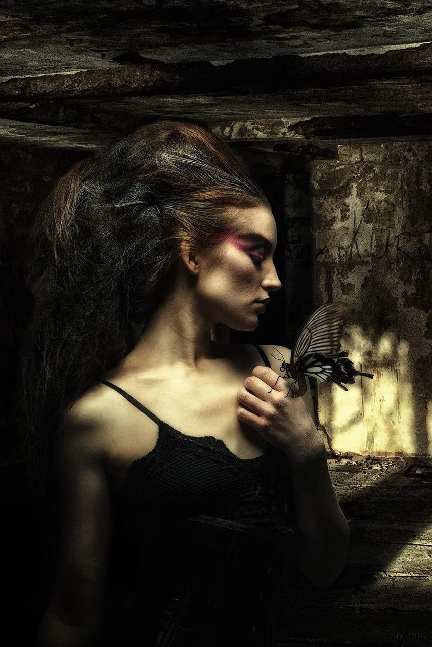calls, butterfly, lost place, grim