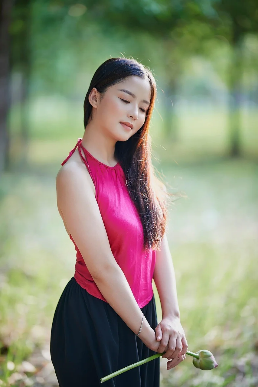 女性、公園、ポートレート、屋外