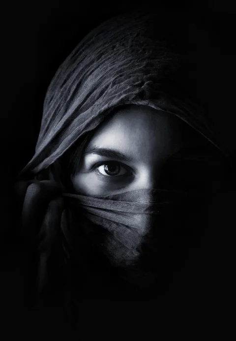 eye, sad, woman, scarf