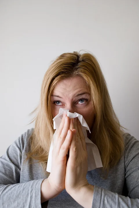 woman, sneeze, blowing nose, influenza