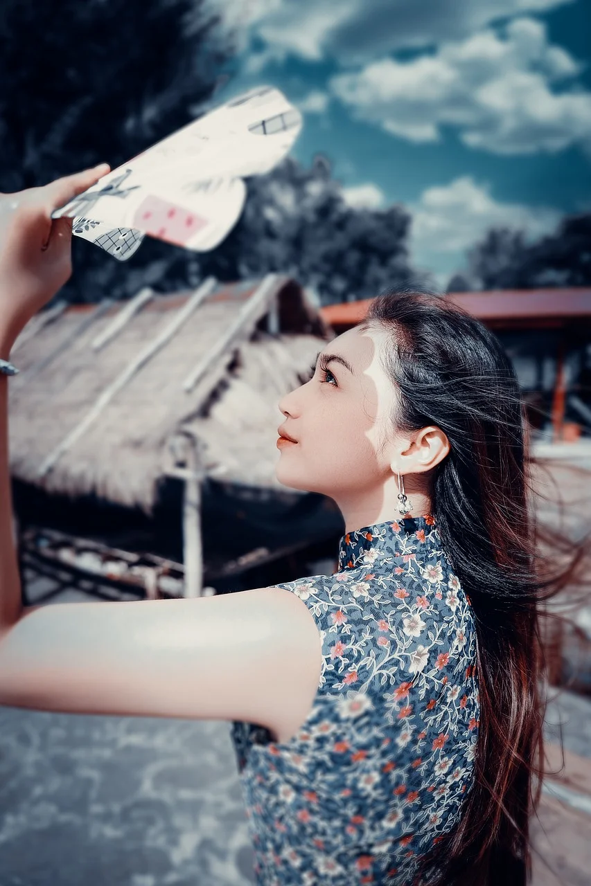 女人,游客,假期,晴朗