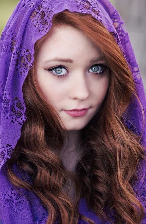 redhead, hair, scarf, eyes