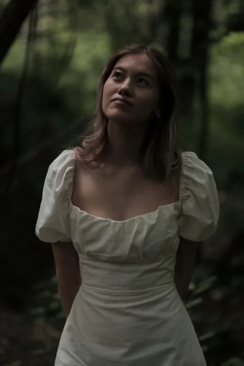 a woman in a white dress