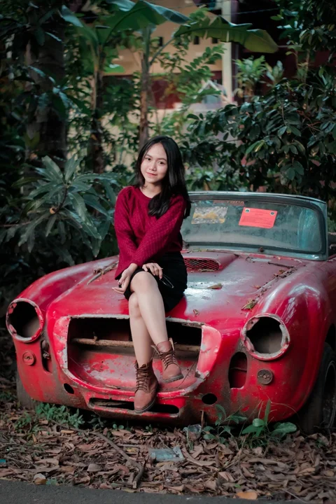 女人，模特，汽车，老式