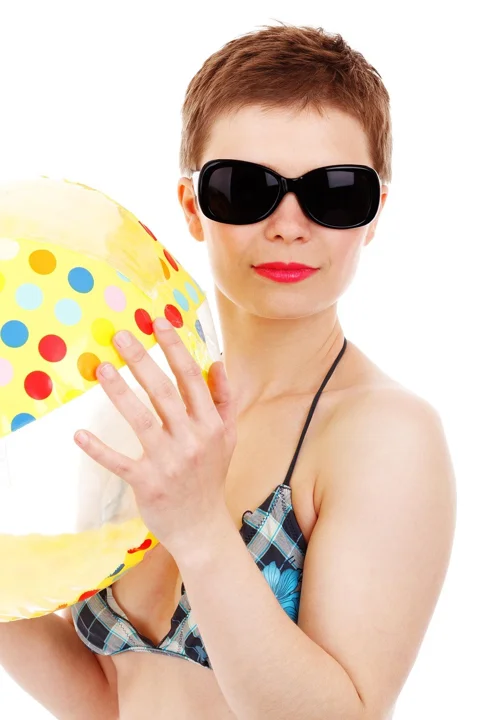 ball, beach, bikini, female