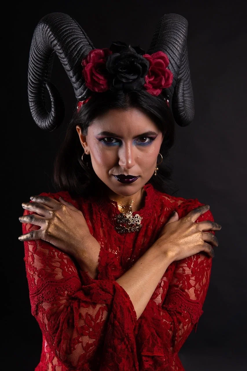 woman, black horns, portrait, model