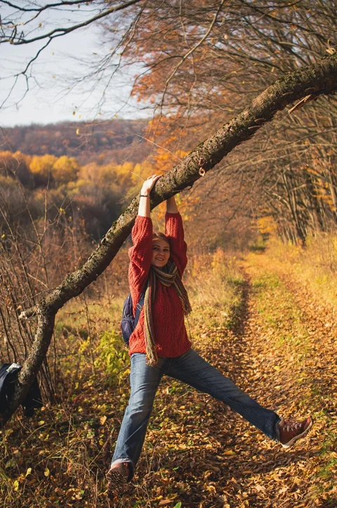 young woman, tree, autumn, nature