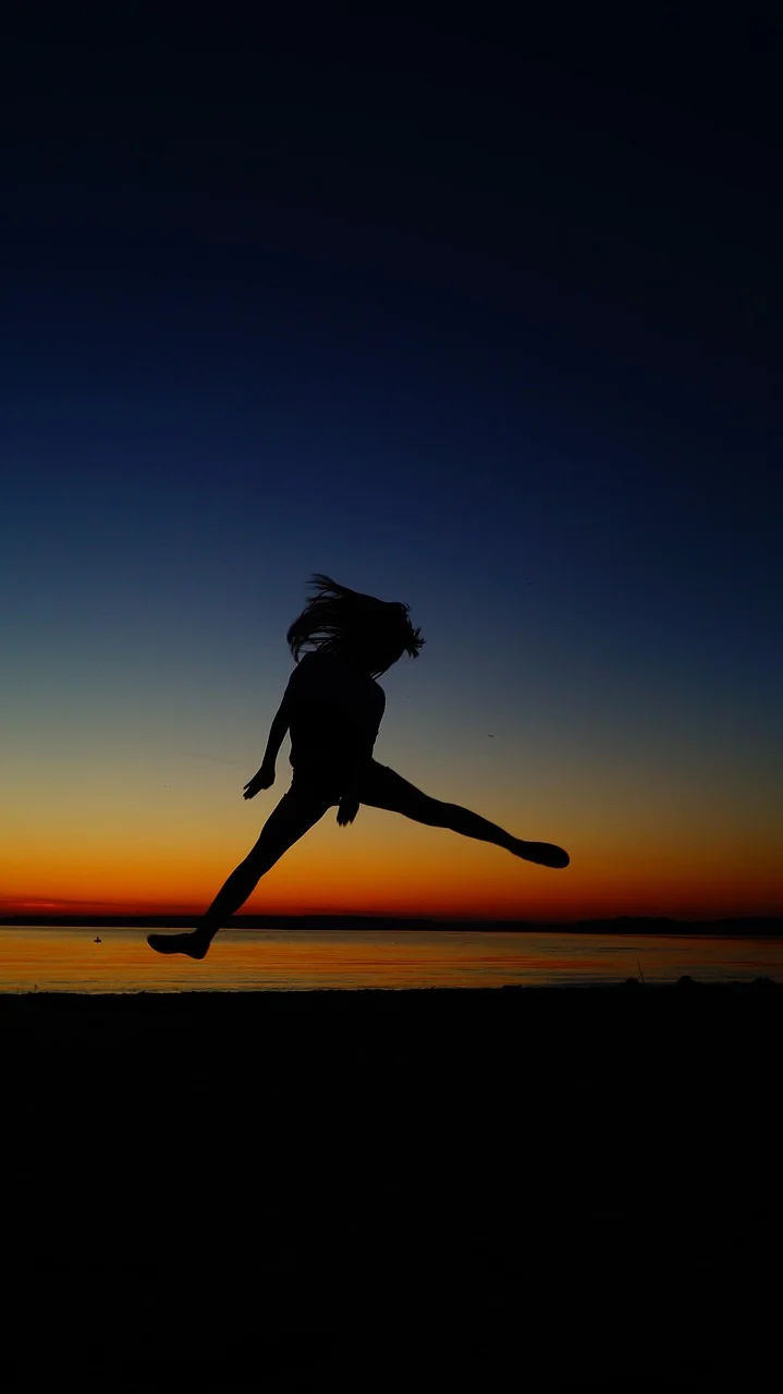 silhouette, sunset, movement, evening