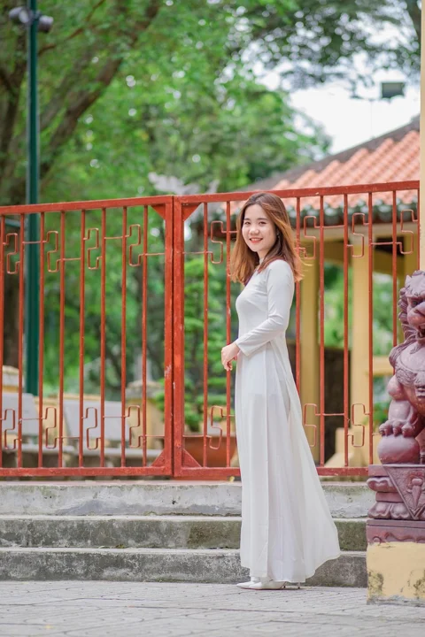 女性, 奥黛, 公园, 传统服饰