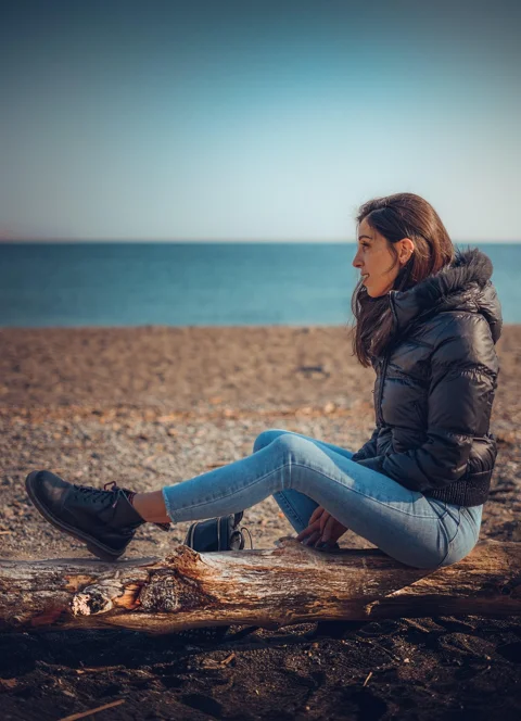 girl, sea, beach, sand