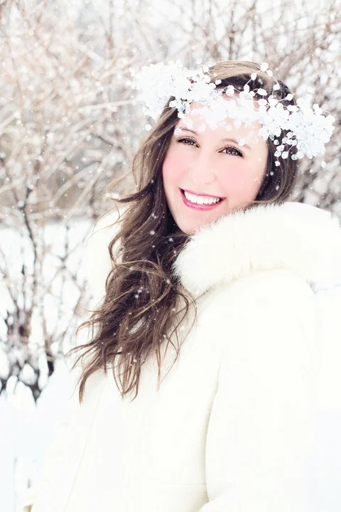 woman, snow, winter, portrait