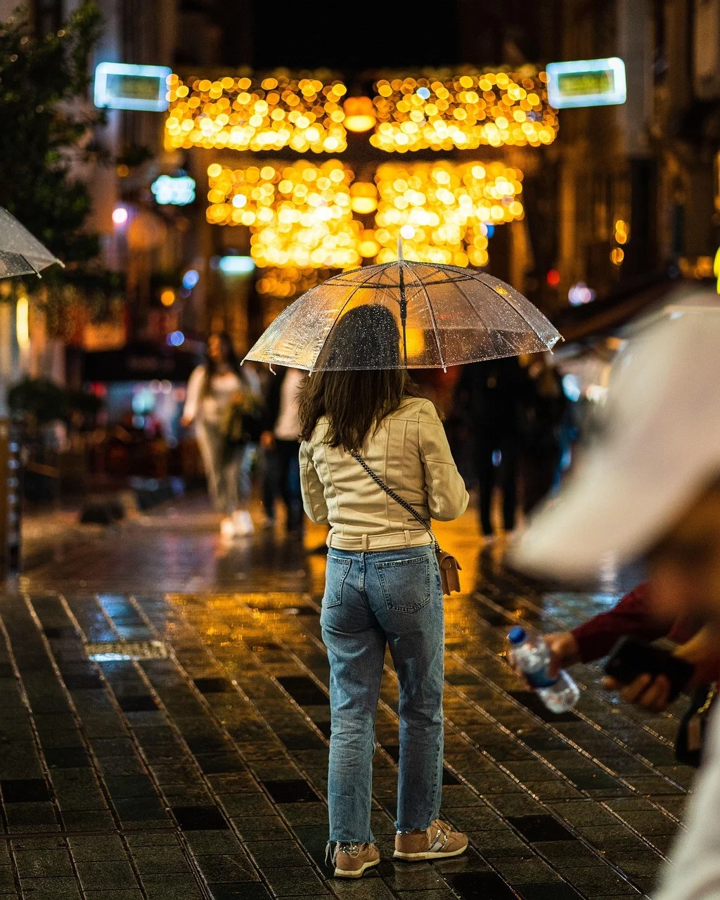 女性、ストリート、傘、雨