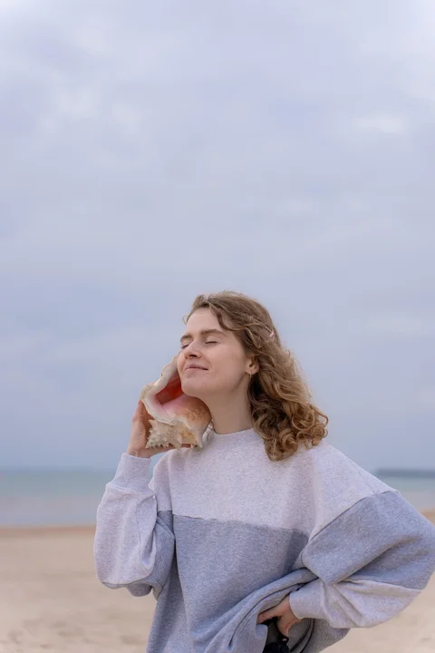 女人，海滩，贝壳，女孩