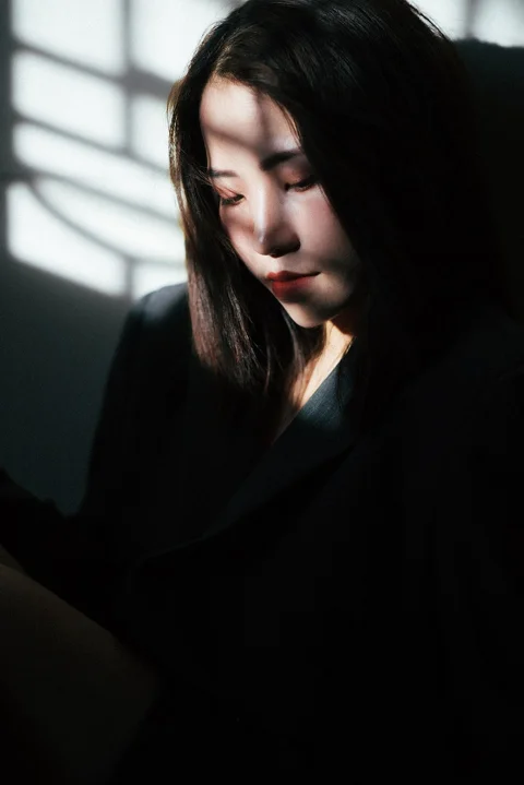 woman, portrait, model, black coat