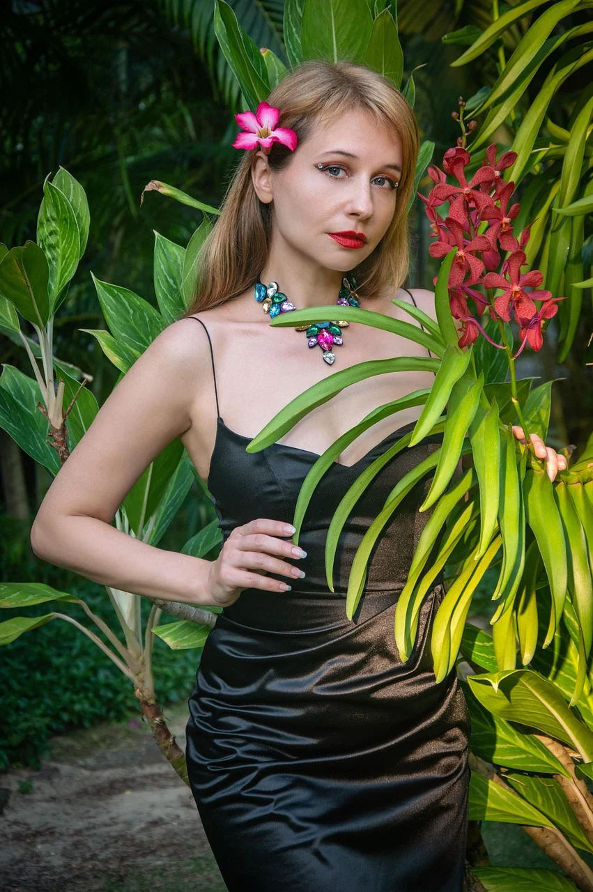 woman, model, garden, tropics