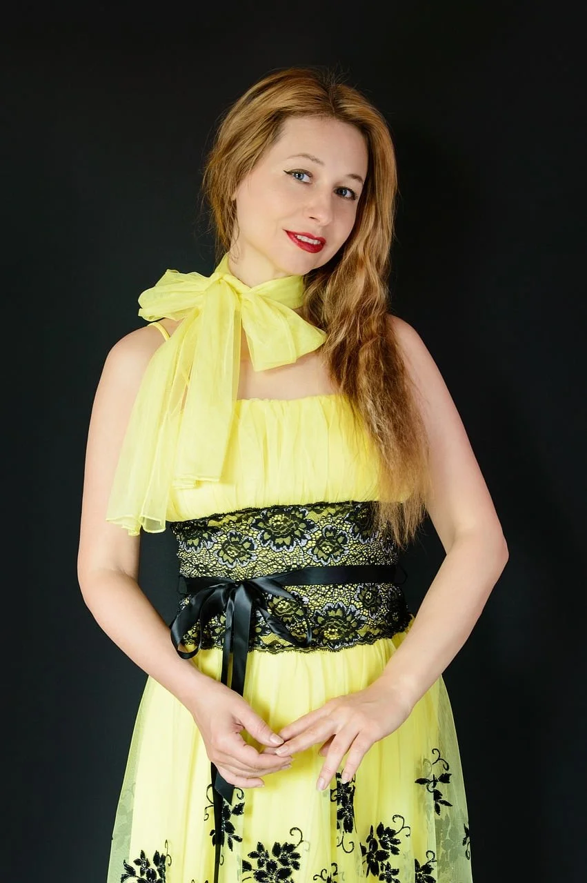 woman, cocktail dress, yellow dress, fashion